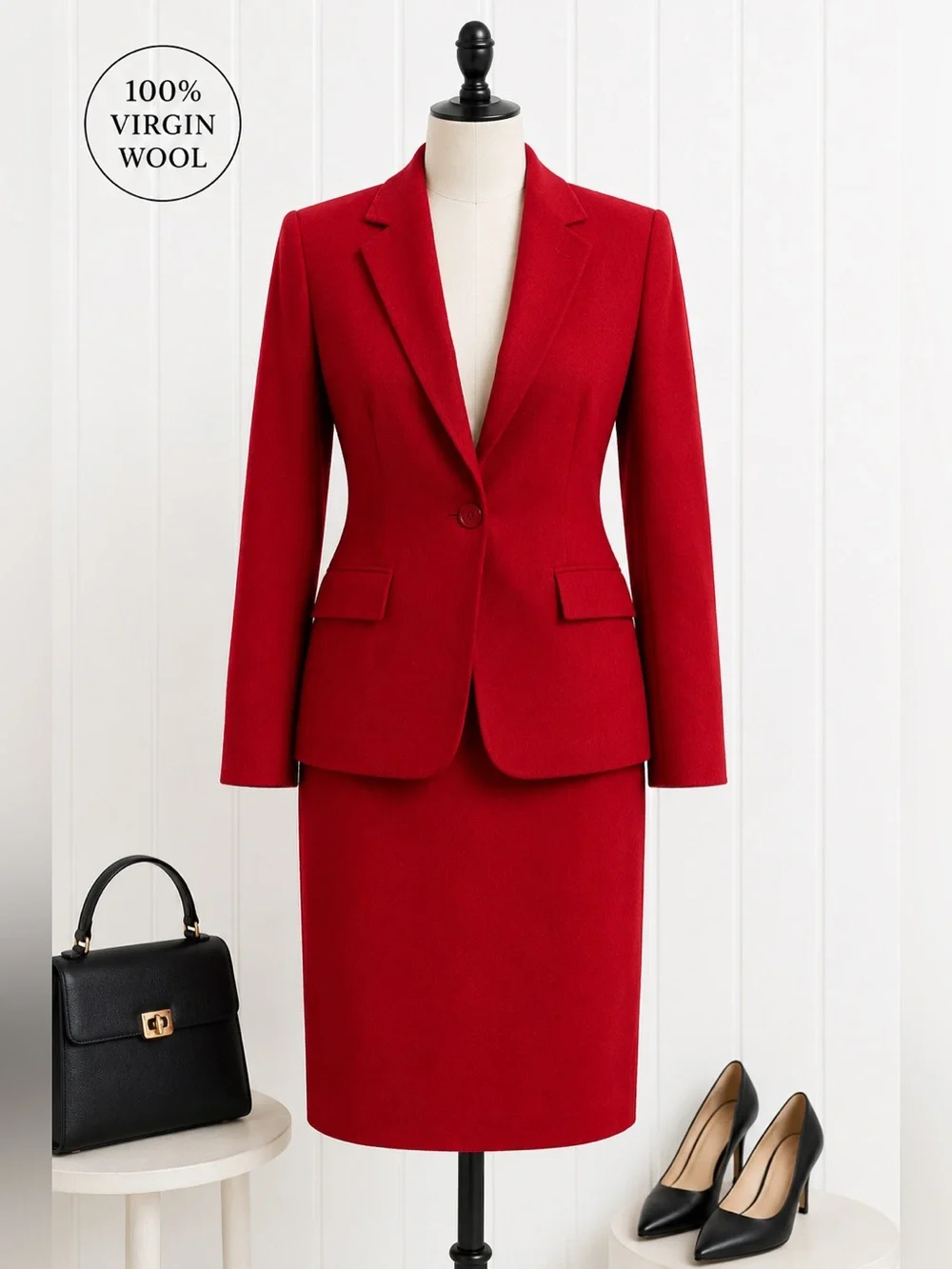 Vintage Pendleton Red Virgin Wool Skirt Suit Set Woolmark Size 10